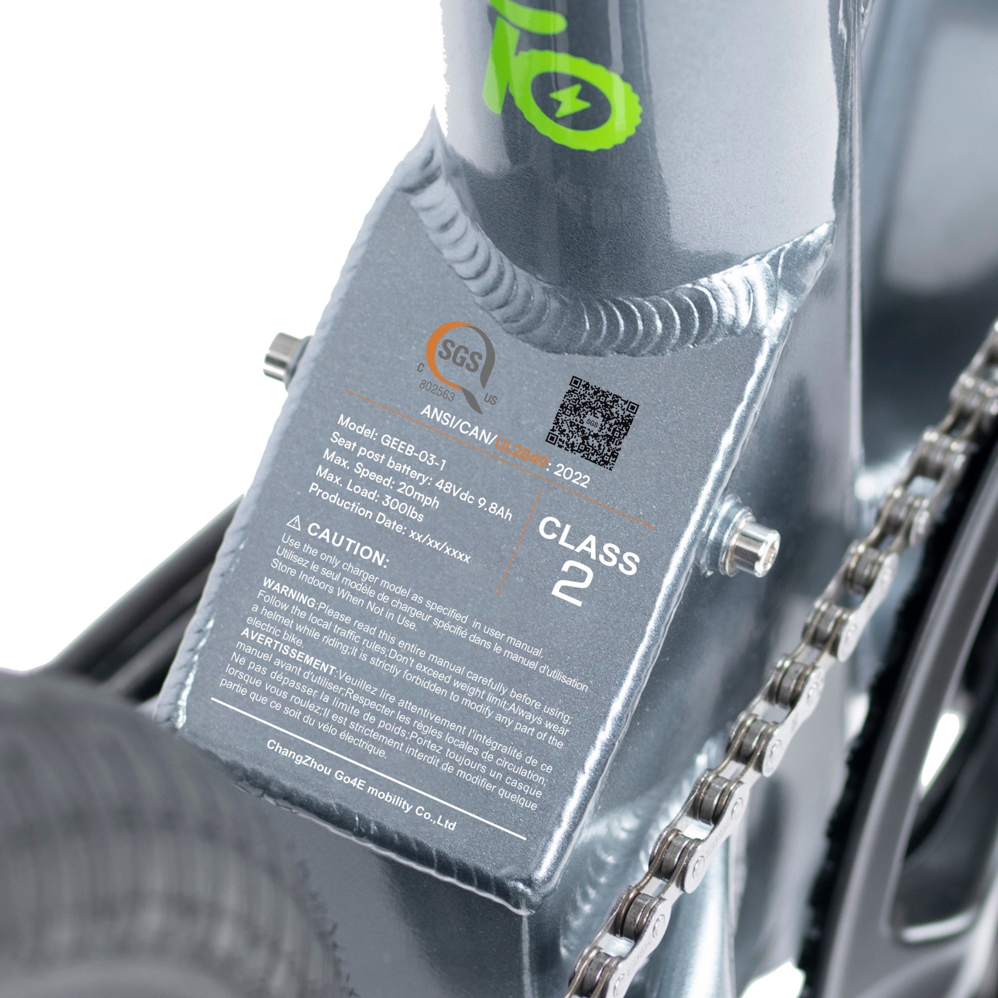 Dolphin folding electric bike frames with UL certification marks