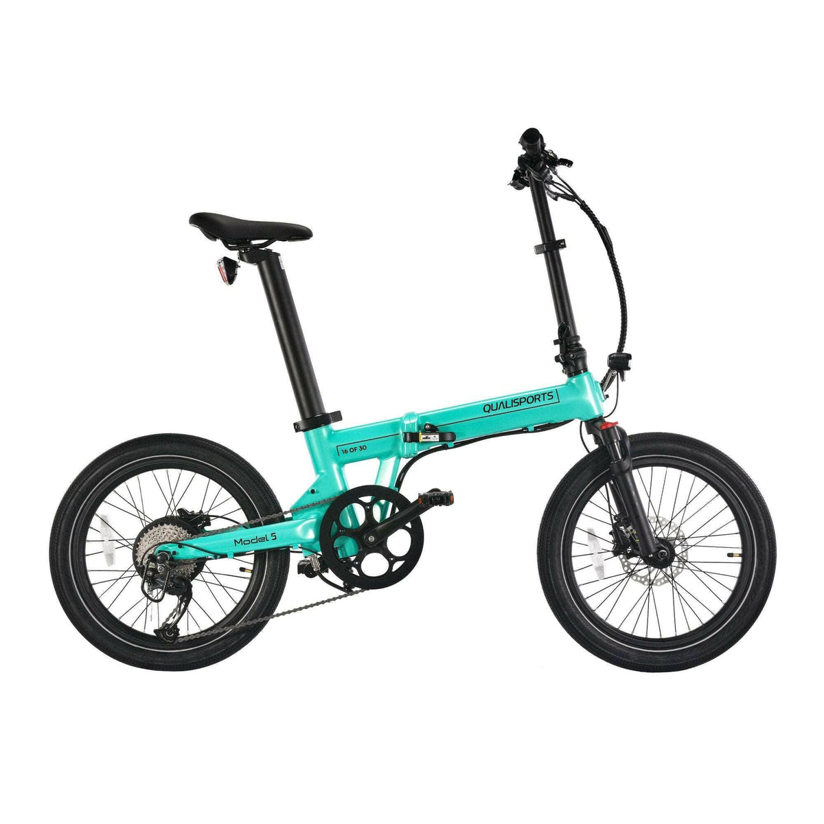 A Green Qualisports Model 5 folding electric bike