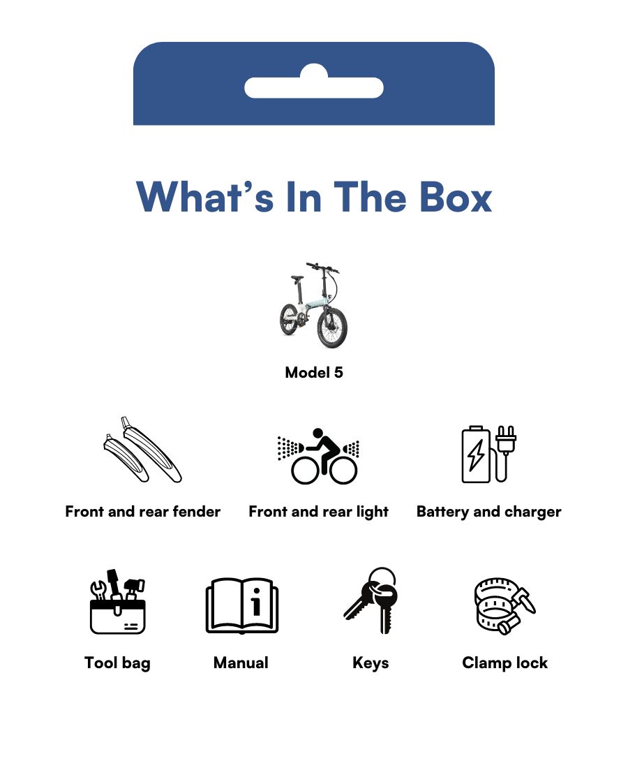 model 5 e-bike box with complete bike and accessories