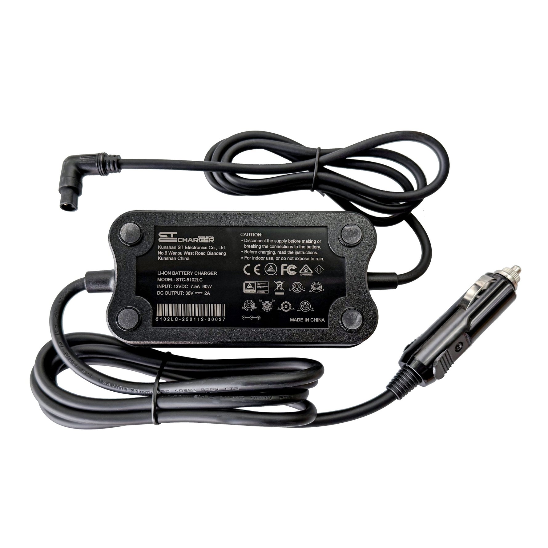 qualisports 12V DC Portable Vehicle Charger 3-pin charging port for 36V folding ebike