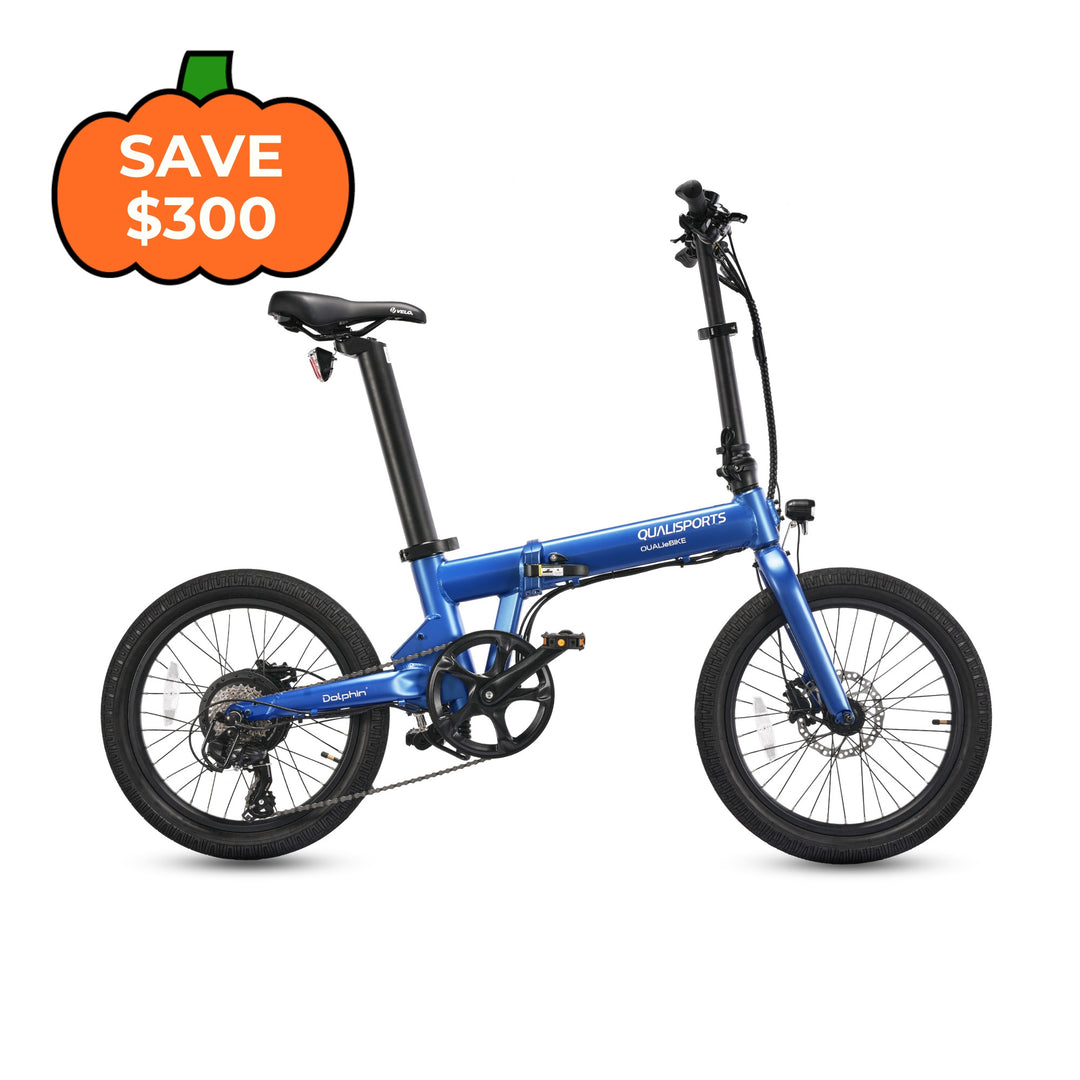 qualisports blue dolphin folding electric bike with dual battery